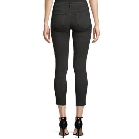 L'AGENCE Margot Rhinestone Crystal-Stripe High-Rise Skinny Jeans, Noir - Picture 3 of 4